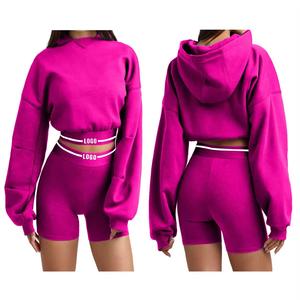 Premium Quality Women's Sets Crop Top Hoodie And Short Leggings Ladies Sweat Suit Two Piece Tracksuit For Women - Product Image 5