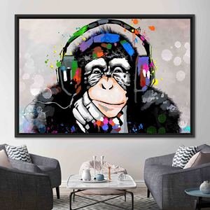 Elegant Printed Canvas Artwork Featuring Trendy Monkey Music Lovers,1P:Black <b>Framed</b> - Product Image 1