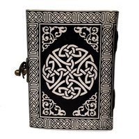 Diario de cuero genuino envejecido con aspecto vintage, diario de Pentáculo en relieve con estrella, diario de bocetos, negro con libro de hechizos plateado