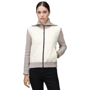 Ivory Hybrid Knit Jacket for Women <b>Quilted</b> Front Full Zip High Neck Stretch Sleeves Eco-Friendly Anti-Wrinkle Elegant Cozy - Product Image 1