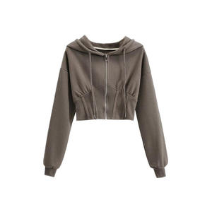 Alta calidad nueva llegada algodón mujeres Crop Top Sudadera con capucha 100% algodón manga larga ropa Casual moda Crop Hoodies - Product Image 6