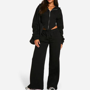 Trending <b>Black</b> Women's Plus Size Winter 2-Piece <b>Corset</b> Rib Insert Drawstring Hooded Breathable Tracksuit Set Hoodie Sweatpants - Product Image 1