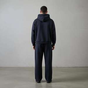 Ensemble de survêtement ample surdimensionné personnalisé pour hommes, sweat-shirt à capuche court en molleton épais avec étiquette en caoutchouc, sweat-shirt uni, streetwear - Product Image 6