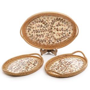 Vente en gros de plateaux en osier naturel de nacre pour la décoration intérieure plateau ovale en rotin vadrouille prix d'usine le moins cher - Product Image 6