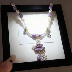 Collier Pendentif Arbre de Noël Plaqué Or avec Perles d'Imitation Violettes Exquises, Nouveau et Tendance, Style Japonais et Coréen, pour <span class=keywords><strong>Femme</strong></span> - Product Image 6