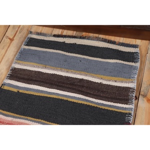 Turkish Vintage <b>Rug</b>, 2.4x8.7 ft Kilim <b>Rug</b>, Brown <b>Runner</b> Check <b>Rug</b> - Product Image 5