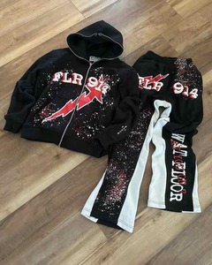 Custom Sweatsuits Zip up Hoodie Cut and DTG Stacked Flare Sweatpants and Hoodie Set <b>Rhinestone</b> Tracksuit Sweatsuit for Men - Product Image 5