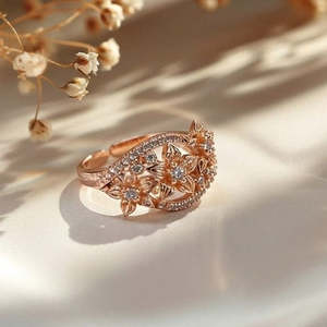 NOVAMART Fine Zircon Rose Gold Plated <b>Adjustable</b> Fashion <b>Ring</b>-Wedding Gift Free <b>Size</b> Wholesale Export - Product Image 1
