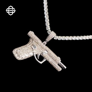 Personalizado Hiphop Moissanite Iced Out Gun colgante collar para hombres plateado Bling rapero joyería Streetwear cadena - Product Image 4