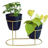 Pot Tanaman Desain Modern Ramah Lingkungan dari Bahan Besi dengan Set Pot Ganda untuk Rumah & Taman, Pot Logam Hitam untuk Meja