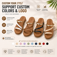 Sandales plates en cuir PU pour femmes, vente en gros, sandales d'été, semelle antidérapante en TPR, tongs de plage tendance pour femmes, logo personnalisé OEM