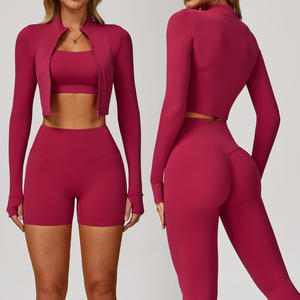 Conjunto de 4 piezas para mujer Deportes Fitness Reversible Yoga Pantalones Leggings Conjunto Ropa deportiva de manga larga Ropa deportiva - Product Image 2