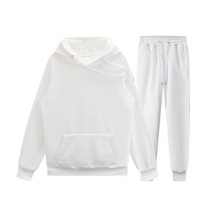 Ensemble de survêtement unisexe gris à capuche, manches longues, couleur unie, sweat-shirt décontracté et pantalon à cordon de serrage, vêtements d'automne - Product Image 2