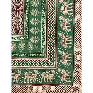 Green 100% Cotton 240 TC Super <b>King</b> <b>Size</b> Bedsheet with 2 Pillow Covers Ethnic Motifs 4-Piece Set (SHKV1088) for Home Use - Product Image 5