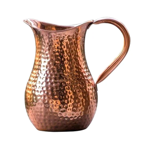 Tall Hammered <b>Copper</b> Water <b>Jug</b> With Brass Lid and Handle for Premium Healthy Hydration Use - Product Image 5