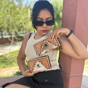 Style occidental cheveux sur peau brun usiné fourrure cuir bracelet pochette femmes conçu sac à main vente chaude en cuir usiné fermeture éclair Walle - Product Image 1