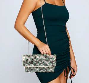 Sac à main Boho de luxe, pochette en cristal avec chaîne perlée géométrique sarcelle avec motif étoile et coeur pour les fêtes - Product Image 2