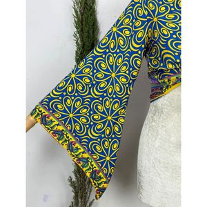 Hippie Bohme Long-Sleeved Women's Knit <b>Top</b> Colorful Floral and Cashmere Goddess Motif with Tie in Front Elegant and Feminine - Product Image 4