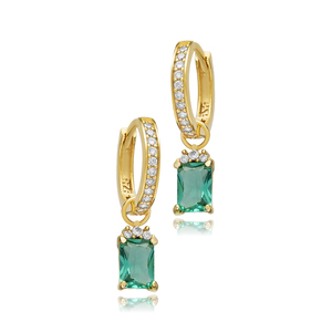 Paraiba CZ Stone Rectangle Dainty <b>Hoop</b> Dangle Earrings 925 <b>Sterling</b> <b>Silver</b> Jewelry Wholesale Handcrafted Turkish Jewellery - Product Image 3
