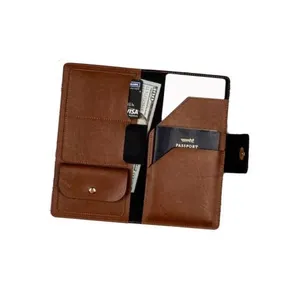 Cartera de viaje con logotipo personalizado para pasaporte, funda organizadora de documentos de almacenamiento de viaje importante, de cuero PU con protección RFID - Product Image 1