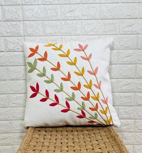 Funda de Cojín Nórdica con Hojas Bordadas, de Algodón y Lino, Cuadrada, para el Hogar - Product Image 1