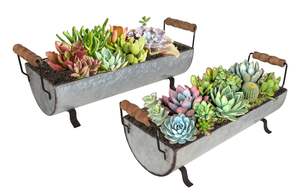 Pot de fleurs en métal galvanisé avec poignées Conteneur de fleurs rustique idéal pour le jardin, la maison, l'extérieur, les plantes d'intérieur - Product Image 5