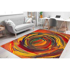 <b>Red</b> And Yellow Painting Printed Rug - Modern, Colorful, Machine Washable,Chenille Rug - Product Image 1