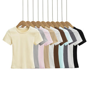 Proveedor directo B2B para minoristas, camisetas con cuello redondo y logotipo personalizado para mujer, camisetas transpirables de algodón 100% con cuello redondo - Product Image 6