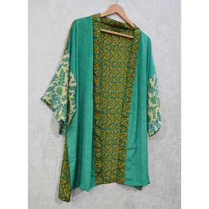 Kimono de Seda 100% Hecho a Mano, Bata Informal con Estampado Floral, Ropa de Dormir India Corta, Talla Grande para Mujer, Temporada de Otoño - Product Image 3