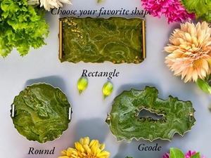 Plateau en résine fait main en gros à prix avantageux avec sous-verres, finition polie, modèle design, ensemble de service pour le thé, le café et les boissons - Product Image 6