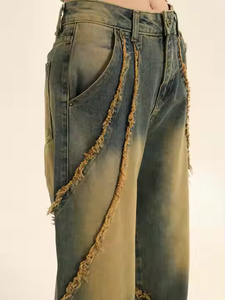 Pantalones holgados personalizados para mujer, Pantalones vaqueros de gran tamaño con bolsillo a la moda y desteñidos al sol, pantalones vaqueros Cargo para mujer - Product Image 4