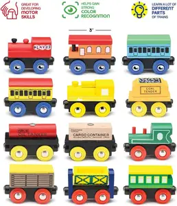 Набор деревянных поездов, 12 шт., игрушечный поезд, магнитный набор, 3 двигателя, Набор игрушечных поездов для детей