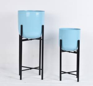 Jardinières tendance en finition bleu cyan, support en fer avec revêtement en poudre, écologiques, pour usage intérieur, sur pied, qualité supérieure, pour la maison et le jardin - Product Image 3