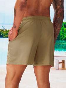 Pantalones cortos deportivos con bolsillo inclinado para hombre, pantalones cortos de lona informales con cintura elástica de secado rápido transpirables de malla sólida para India - Product Image 5