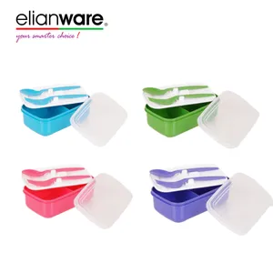 Elianware Kompartemen Kotak Makan Siang Sendok dan Garpu BPA Gratis Wadah Makanan Plastik dengan Kompartemen Kotak Makan Siang Kotak Bento Microwave