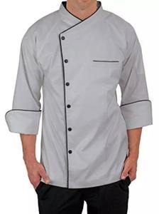 Abrigo de chef para hombre, chaqueta de manga larga con diseño de tubería, uniforme de trabajo de cocina, abrigo de chef profesional, abrigo de chef con bolsillos - Product Image 3