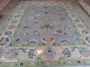 Haut Antique 8x10 noué à la main Oushak tapis bleu vert traditionnel persan Design turc pour salon taille 6x9 ensembles de tapis - Product Image 4