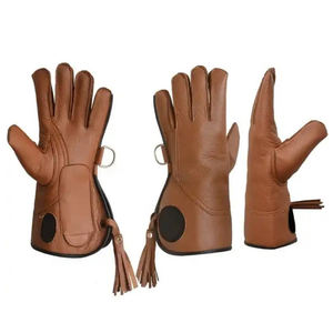 Gants de fauconnerie à manchette longue en cuir souple nubuck marron pour hommes et femmes - Product Image 1