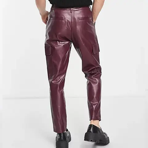 Pantalon slim en cuir unisexe confortable et souple en cuir véritable avec fermeture à taille élastique pour hommes et femmes - Product Image 4