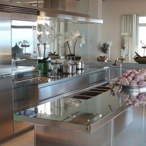 Ensemble d'armoires de cuisine <span class=keywords><strong>en</strong></span> acier inoxydable durable <span class=keywords><strong>en</strong></span> forme de L avec robinet <span class=keywords><strong>pour</strong></span> villas et maisons haut de gamme, <span class=keywords><strong>four</strong></span> encastré, rangement intelligent - Product Image 4