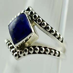 925 Sterling Silver Boho September Birthstone <b>Ring</b> <b>Lapis</b> <b>Lazuli</b> Natural Blue Cushion Shape Handmade Jewelry Licensed for Gift - Product Image 6