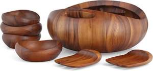 Ensemble de 4 bols à servir en bois d'acacia, 6 po x 2 po (lot de 6) – Bols à fruits et salades - Product Image 3