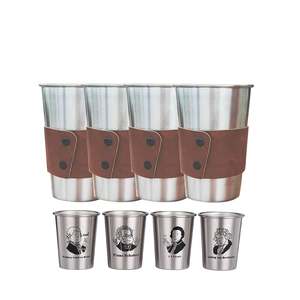 4 tasses en acier inoxydable de 500 ml avec étui en cuir - Product Image 1