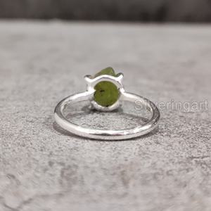 Joyería de piedra en bruto, anillo para mujer, peridoto piedra preciosa de Natural en bruto, piedra natal de agosto, banda de punta de aniversario, anillo de Plata de Ley 925 - Product Image 5