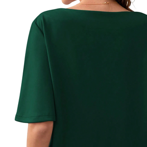 Blusa informal holgada de manga media para mujer, camisa de punto suave con cuello redondo de color liso, blusa de moda para el día a día, para primavera y verano - Product Image 4