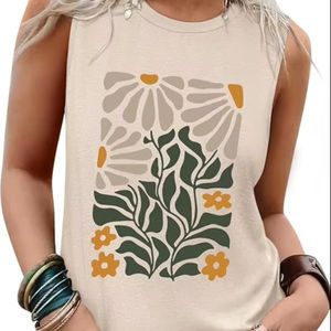 Débardeurs sans manches pour femmes 2025 été Blouses décontractées t-shirts graphiques coupe ample col rond vacances tenues chemises - Product Image 1