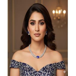 Belle finition argent pierre collier ensemble bijoux de créateur avec boucles d'oreilles pour les femmes pour la collection de vêtements traditionnels et de fête - Product Image 1