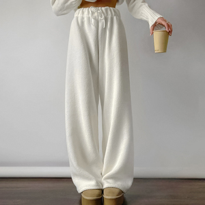 Women's Winter Warm <b>Sherpa</b> Athletic Sweatpants <b>Jogger</b> Fleece Fluffy Plush Wide Legs Elastic Waist 100% Cotton Pants with Pockets - Product Image 1
