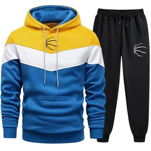 Otoño Invierno tendencia hombre chándal tricolor rayas sudaderas con capucha y pantalones de chándal negros de alta calidad masculino diario Casual deporte con capucha conjunto - Product Image 1