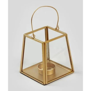 Creative Gold Metal & Glass Hanging <b>Tealight</b> <b>Candle</b> Holder Handmade Brass Geometric Tabletop Lantern For Home Wedding & Events - Product Image 1